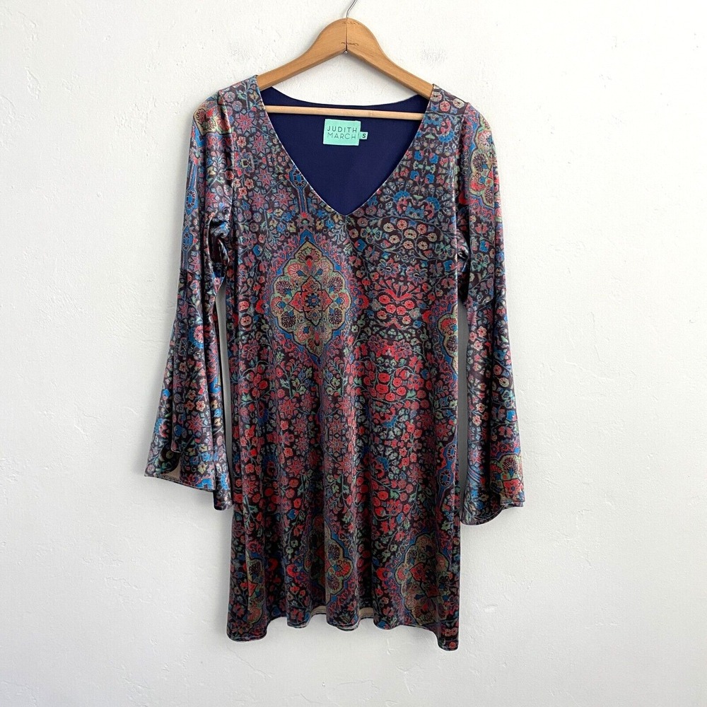 Judith March Velvet Dress Small Paisley Bell Sleeve Arabian Nights Goth